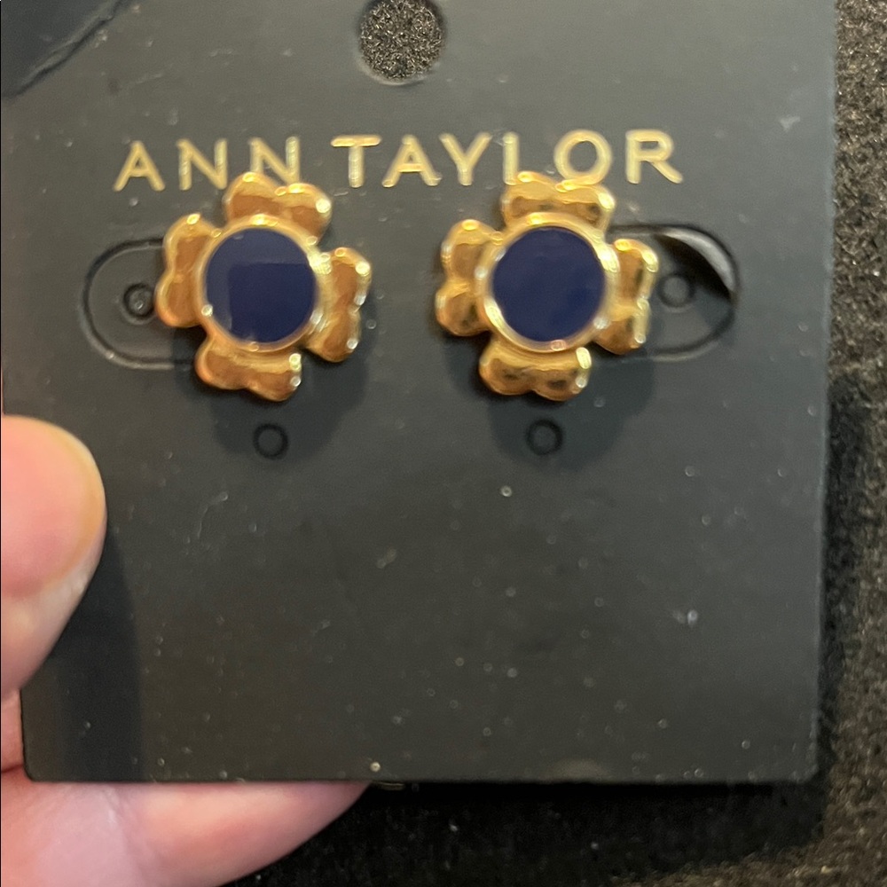 Ann Taylor Gold Floral Earrings with Navy Center